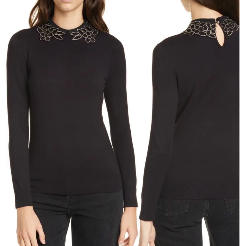 Azaleo Black Embellished gold Neck Sweater TED BAKER LONDON size 2 worn on TV